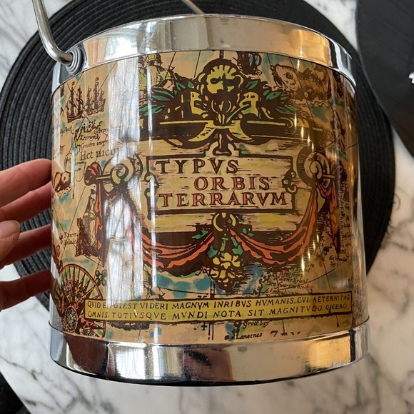 Vintage 1970s World Map/Atlas Ice Bucket w/ Ortelius Map from 1570 - Picture 7 of 11